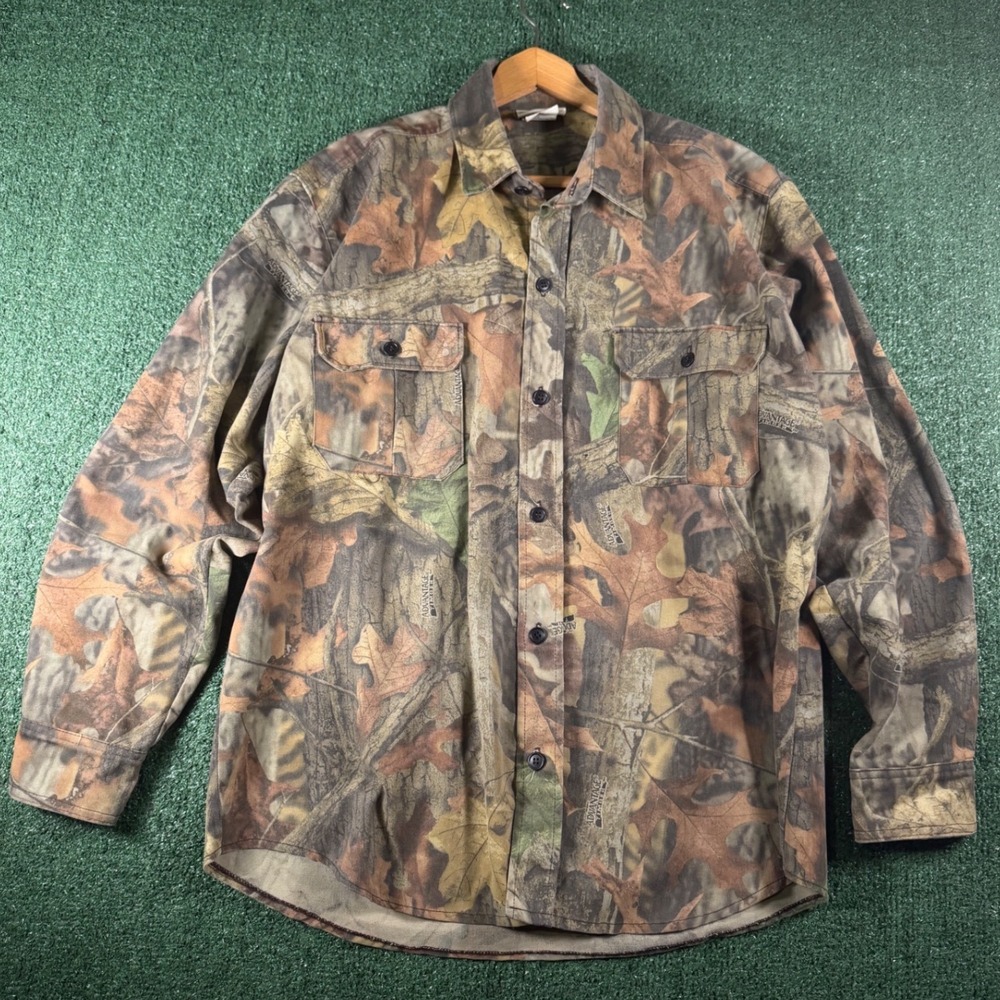 Pella Camo Shirt Mens Large Brown Realtree Advantage Timber Hunting Button Down